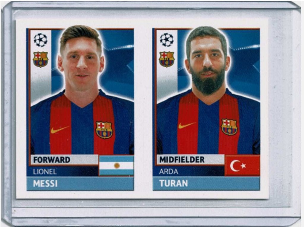 2016 Topps UCL Messi & Turan Barcelona Sticker, Ophalen of Verzenden, Zo goed als nieuw, Buitenlandse clubs, Poster, Plaatje of Sticker