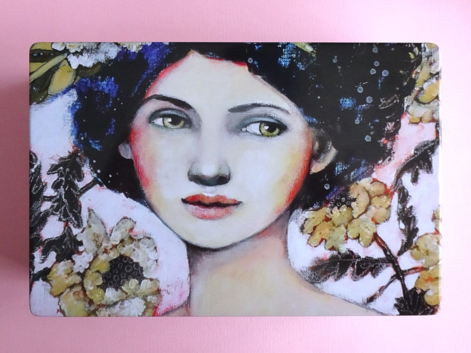 Vintage portret illustratie blik blikje gekleurd kunst dame, Verzamelen, Blikken, Ophalen, Zo goed als nieuw, Koek(jes)