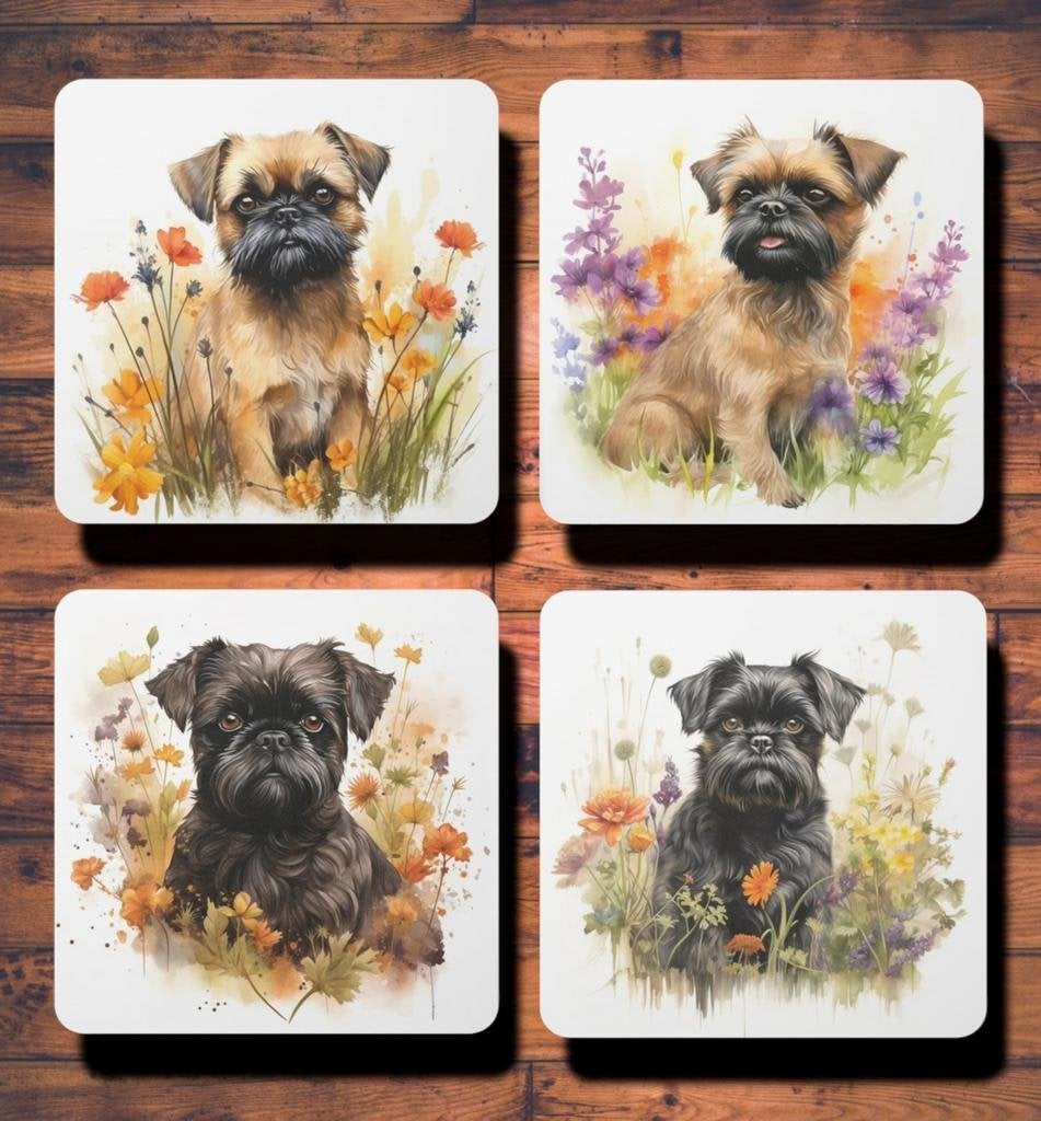 Brusselse Griffon Aquarel onderzetters met houder, Ophalen of Verzenden, Nieuw