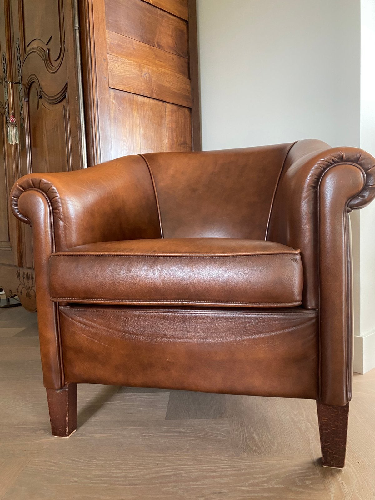 Schapenleren fauteuil, Ophalen, Gebruikt, Klassiek schapenleer, Minder dan 75 cm