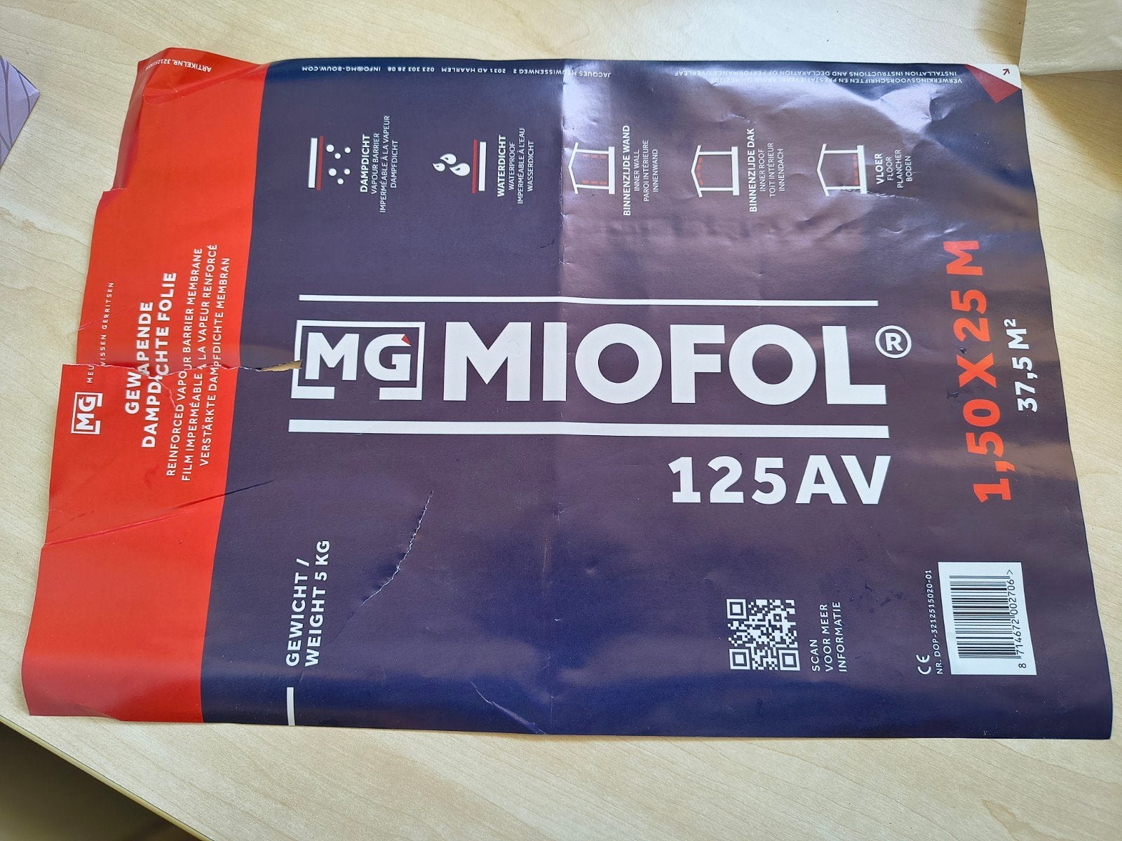 Miofol 125AV dampdichte folie - ruim 20m over!, Nieuw, 15 m² of meer, Ophalen, Minder dan 4 cm
