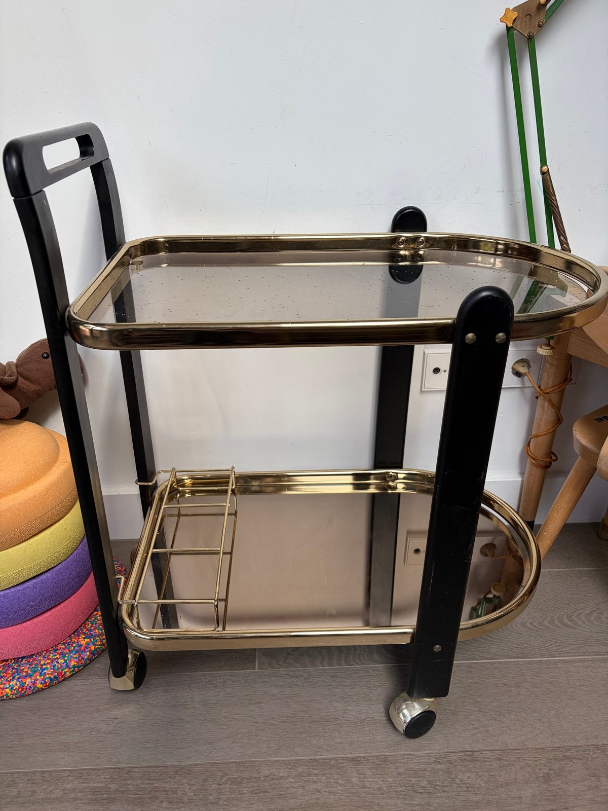 Vintage trolley serveerwagen / theewagen - zwart met goud, Ophalen