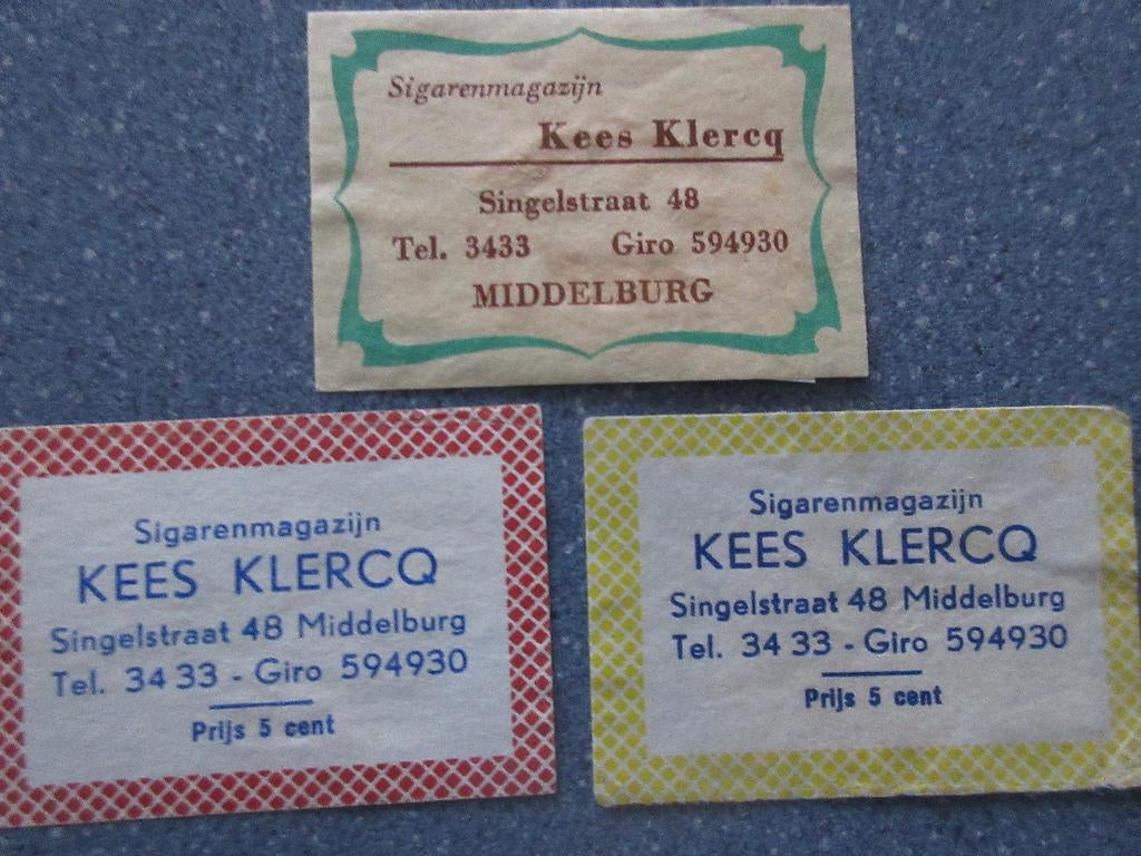 3 x Middelburg, sigarenmag. Kees Klercq, Verzenden, Gebruikt, Luciferdoosjes of -merken