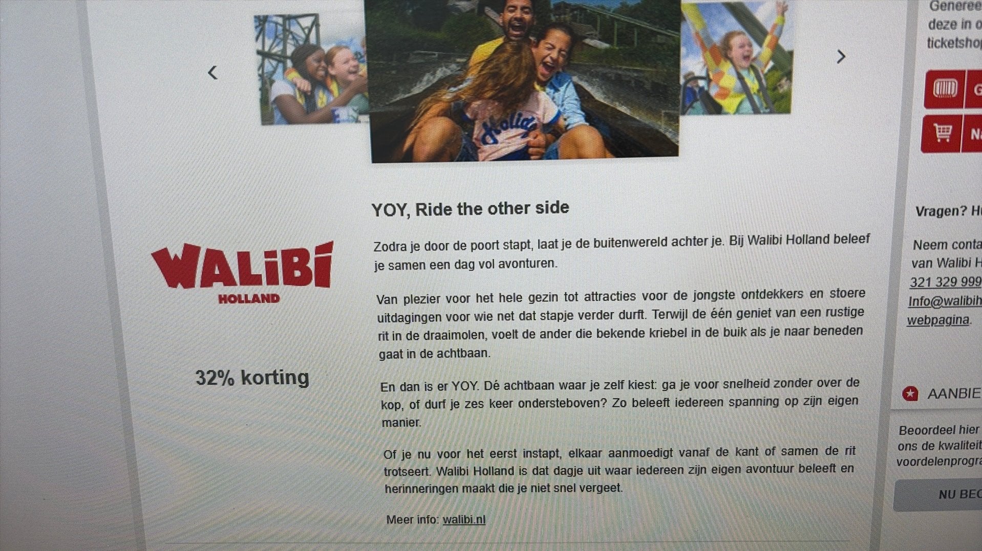 Walibi holland 32% korting, Twee personen, Kortingskaart