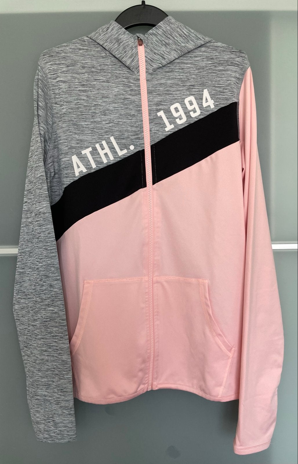 H&M Sport jasje Roze/Grijs - Maat 170 (EUR), Meisje, H&M, Sport- of Zwemkleding, Ophalen of Verzenden