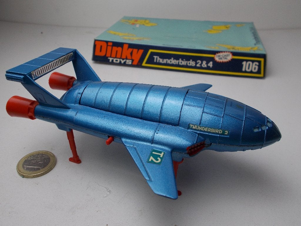 1975 Dinky Toys 106 THUNDERBIRDS 2 (Blauwe versie!) + DOOS!, Ophalen of Verzenden, Zo goed als nieuw, Overige typen, Dinky Toys