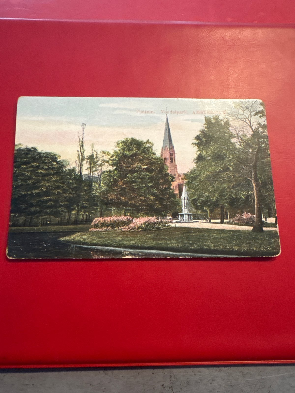 Oude briefkaart: Fontein, Vondelpark, Amsterdam, Ophalen of Verzenden, Voor 1920, Ongelopen, Noord-Holland