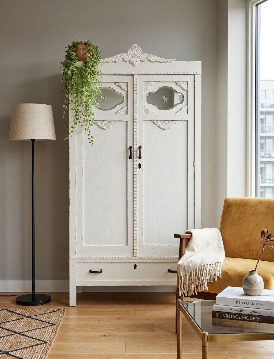 🤍Antieke brocante witte Art Deco meidenkast vintage kast, Verzenden