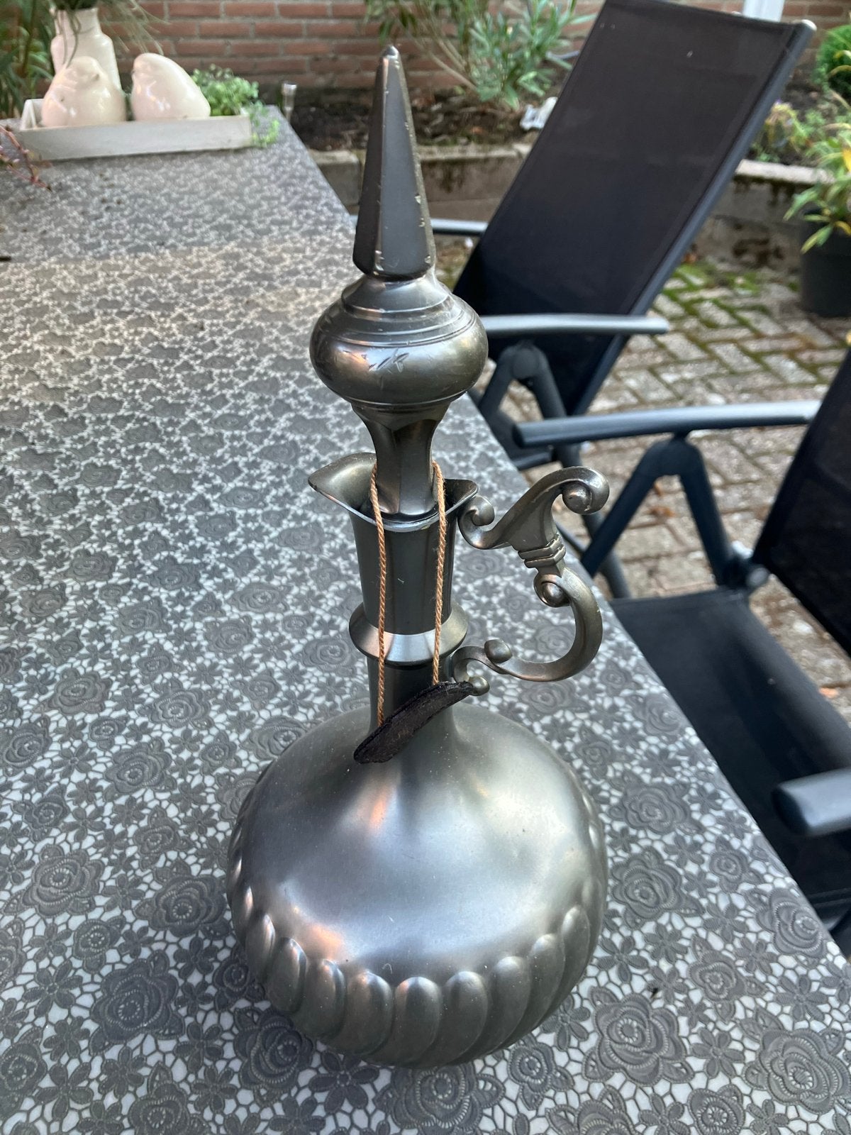 Antieke tinnen kan met sierlijke details, Antiek en Kunst, Ophalen