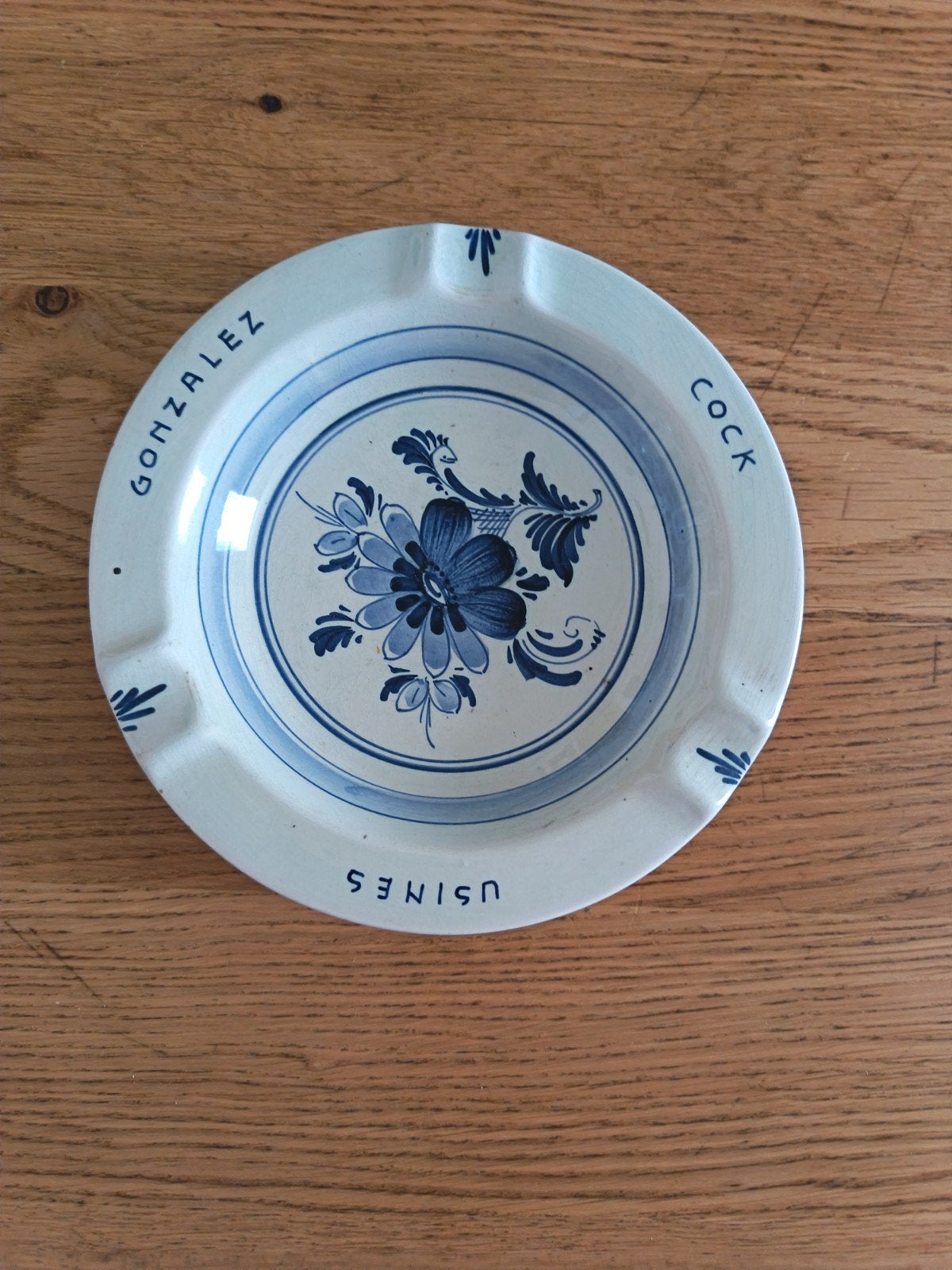Vintage Delfts Blauw asbak - Gonzalez Byass Usines Cock, Ophalen of Verzenden