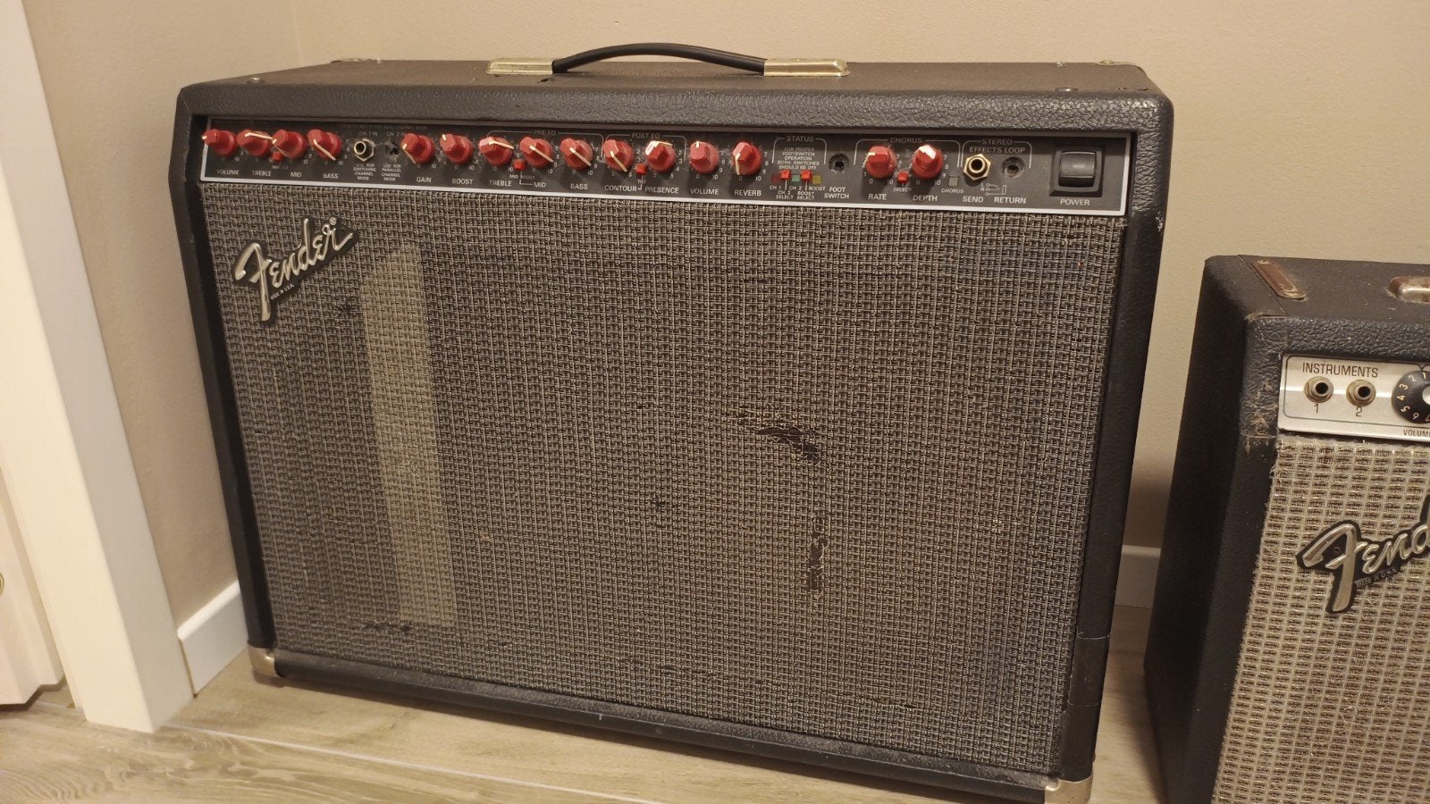 Fender Power Chorus gitaarversterker met footswitch, Ophalen, Gebruikt, Gitaar, 100 watt of meer
