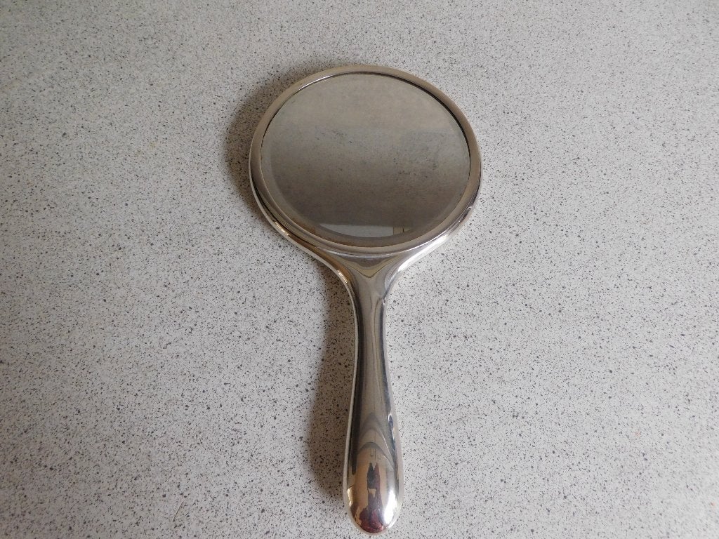 Antieke Handspiegel Rond Anjer Gero B 90 - 14 cm, Ophalen of Verzenden, Rond, Minder dan 50 cm, Minder dan 100 cm