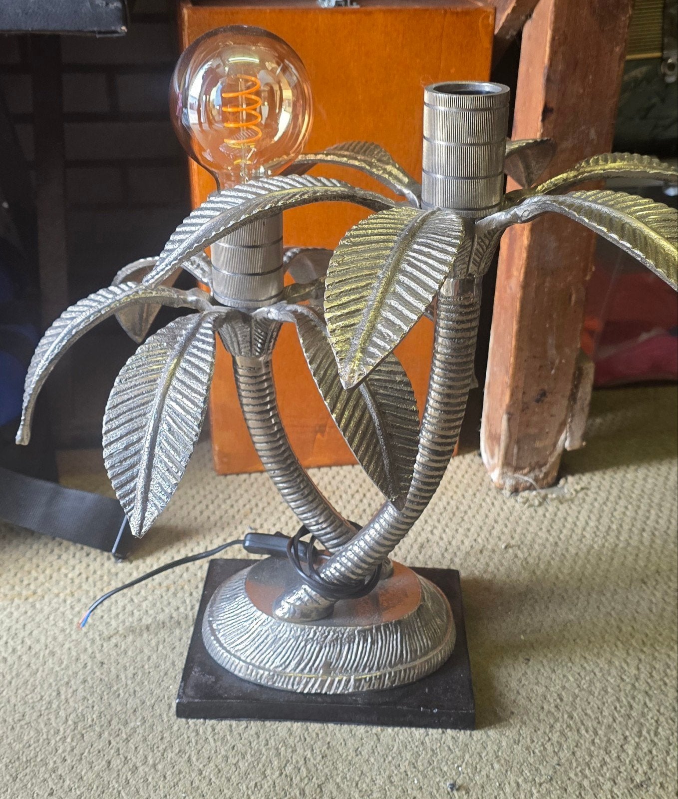 Zilverkleurige Tafellamp Palmbomen Design, Gebruikt, E27 (groot), Zilver, Ophalen