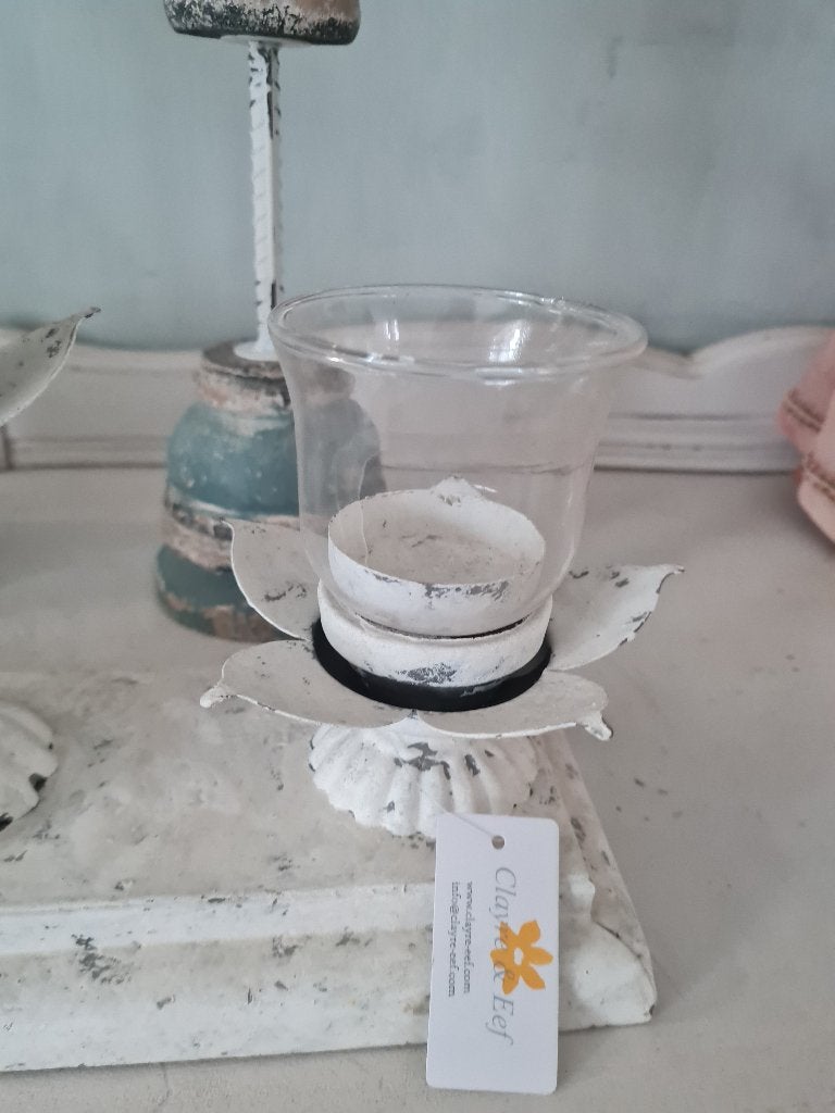 Metalen kandelaar met glazen kelken, Heikant 21 Kaatsheuvel, Wit, Belle Vieille Brocante, Nieuw
