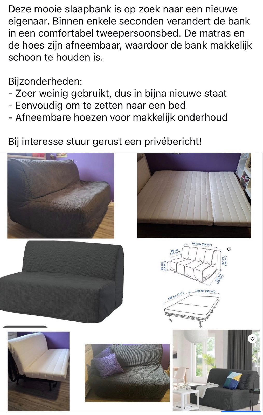 2-zits slaapbank, Vansbro donkergrijs., Ophalen, Zo goed als nieuw, Tweepersoons