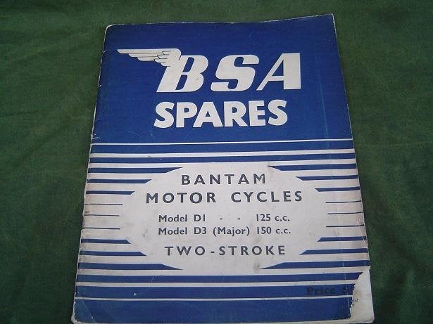 BSA Bantam D1 125cc D3 150cc  1954 motorcycle parts list, Ophalen of Verzenden, Overige merken