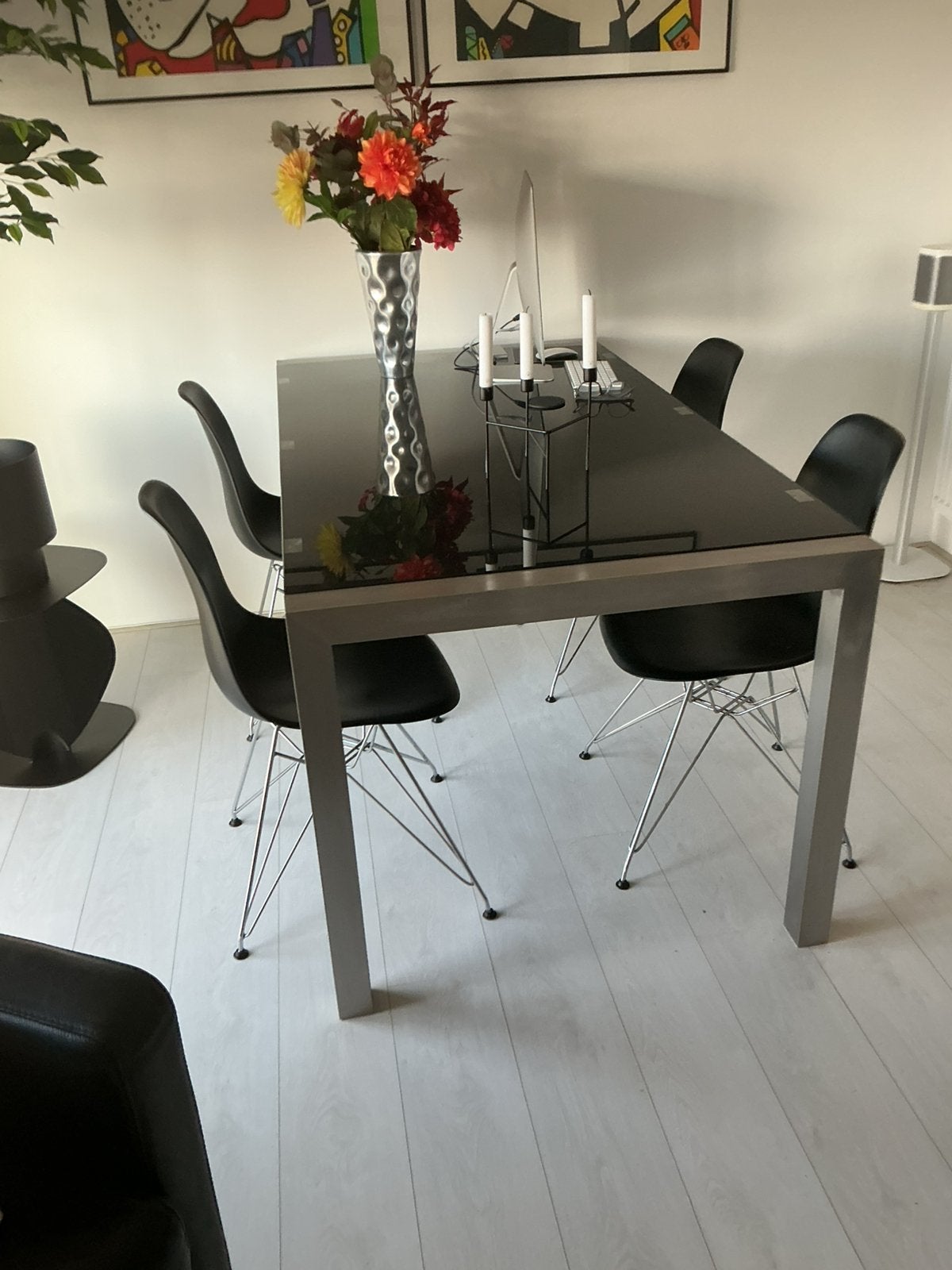 Glazentafel met rvs, Gebruikt, Glas, 150 tot 200 cm, Rechthoekig