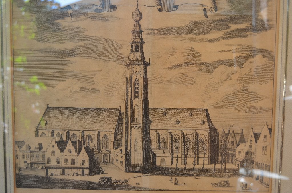 Ets Middelburg Smallegange Nw. Kerk Abdijtoren 'Lange Jan', 46 cm, Ets, Stadsgezicht, Ingelijst
