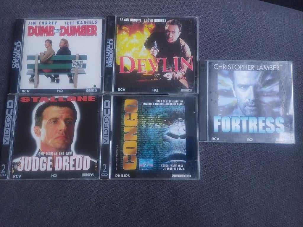 Vintage cdi Vcd Videocd philips 5 films judge dredd Congo, Alle leeftijden, Ophalen of Verzenden, Gebruikt, Actie