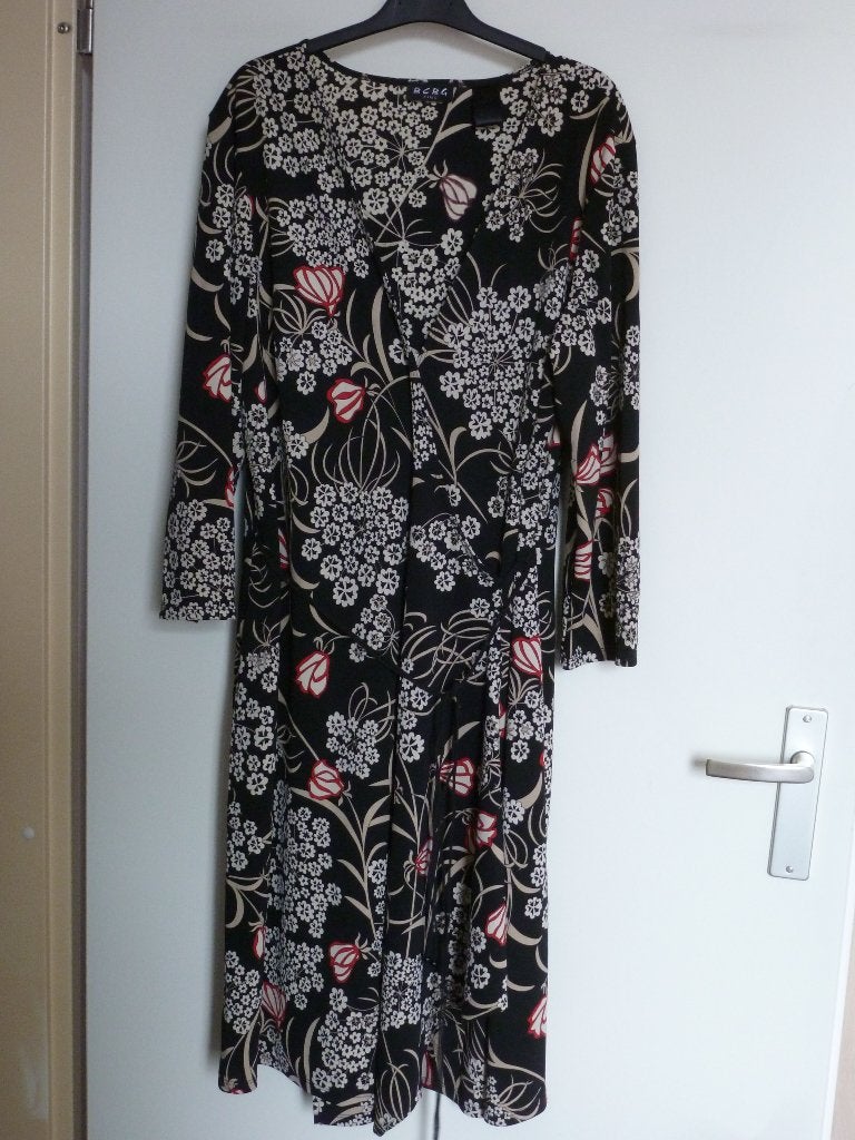 jurk BCBG PARIS midi wikkel jurk 44 -GRATIS zend, Verzenden, Zwart, Maat 42/44 (L), Nieuw