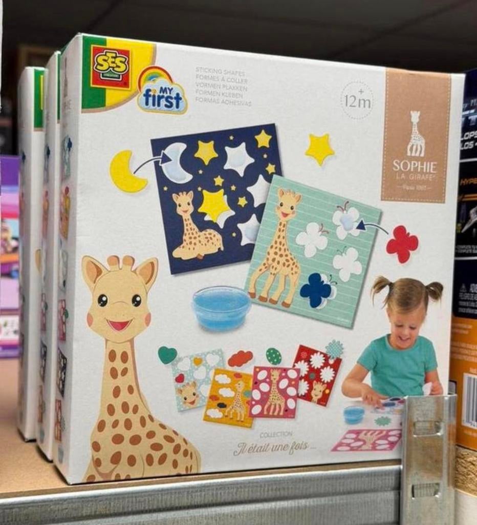 SES Sophie la Girafe Vormen plakken 6 kaarten + vingerlijm, Nieuw, Ophalen of Verzenden, H, H