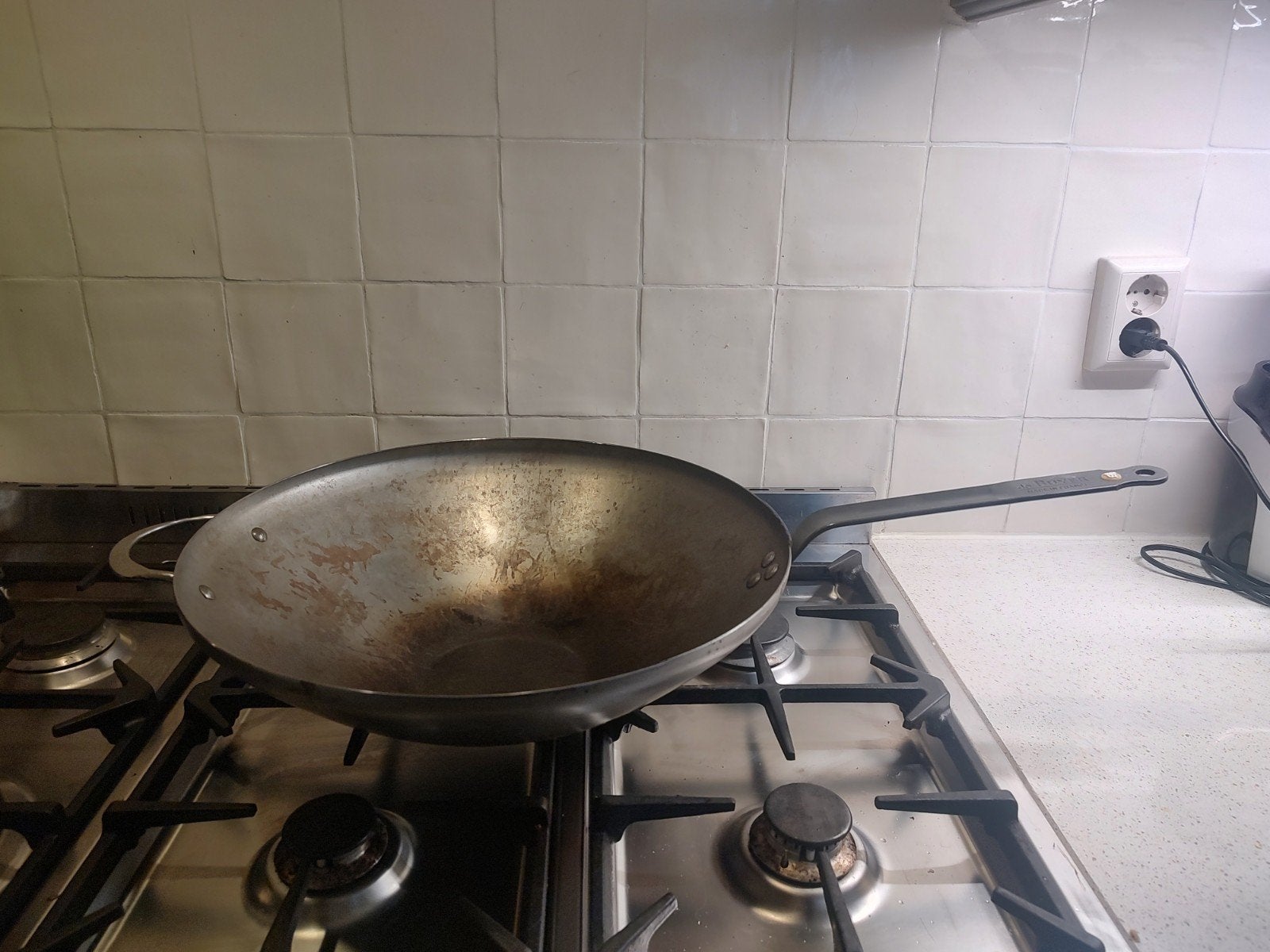 Grote gebruikte wokpan, 40 cm diameter, de buyer, Ophalen, Overige materialen, Gebruikt, Met handvatten