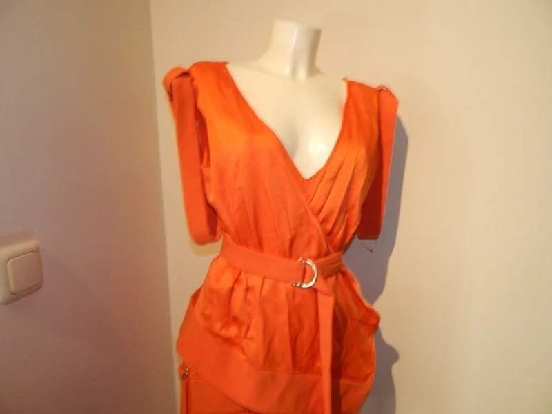 Mugler fel oranje jurk echte eye catcher aparte details F36, Verzenden, Oranje, Zo goed als nieuw, Knielengte