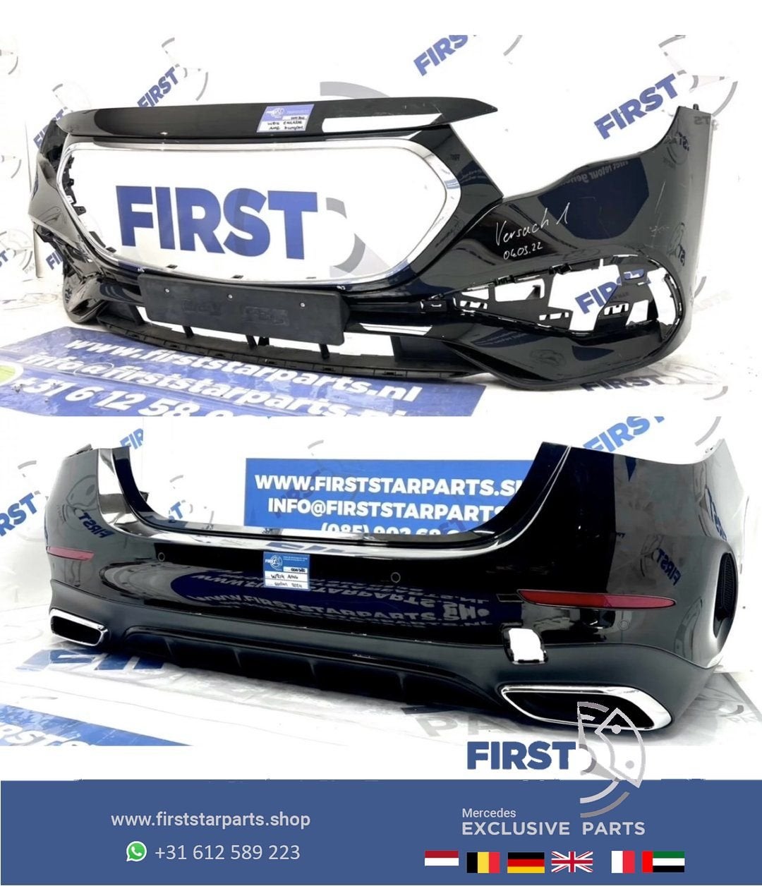 W214 AMG BUMPERS PAKKET ZWART 2024 E KLASSE Voorbumper + Ach, Auto-onderdelen, Gebruikt, -, Ophalen of Verzenden, Bumper