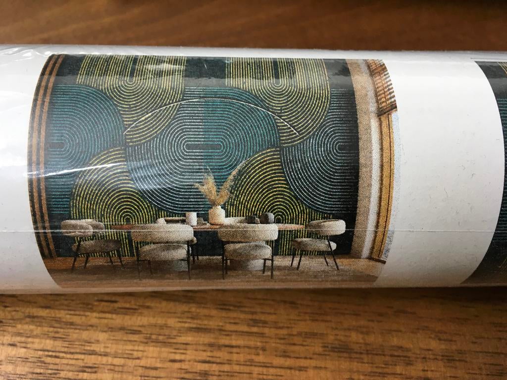 Mag voor de helft! 2 rollen fotobehang met grafisch patroon, Ophalen of Verzenden, Minder dan 10 m², Blauw