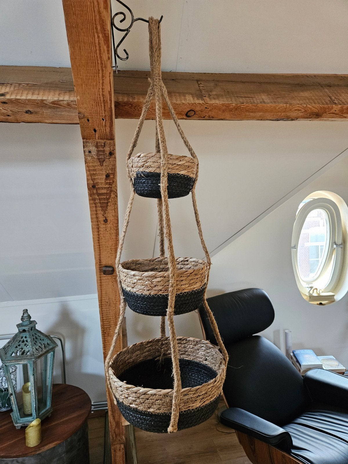 Boho hangmand met 3 niveaus, nieuw - Natuurlijk en Zwart, Meerkleurig, Boho, Nieuw, Ophalen of Verzenden