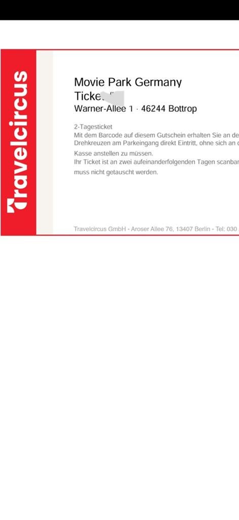 2 tickets movie park germany, alleen morgen geldig!, Twee personen, Ticket of Toegangskaart