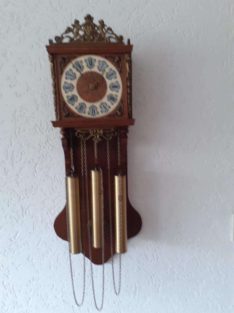 Antieke wandklok met slinger en gewichten, Antiek en Kunst, Antiek | Klokken, Ophalen