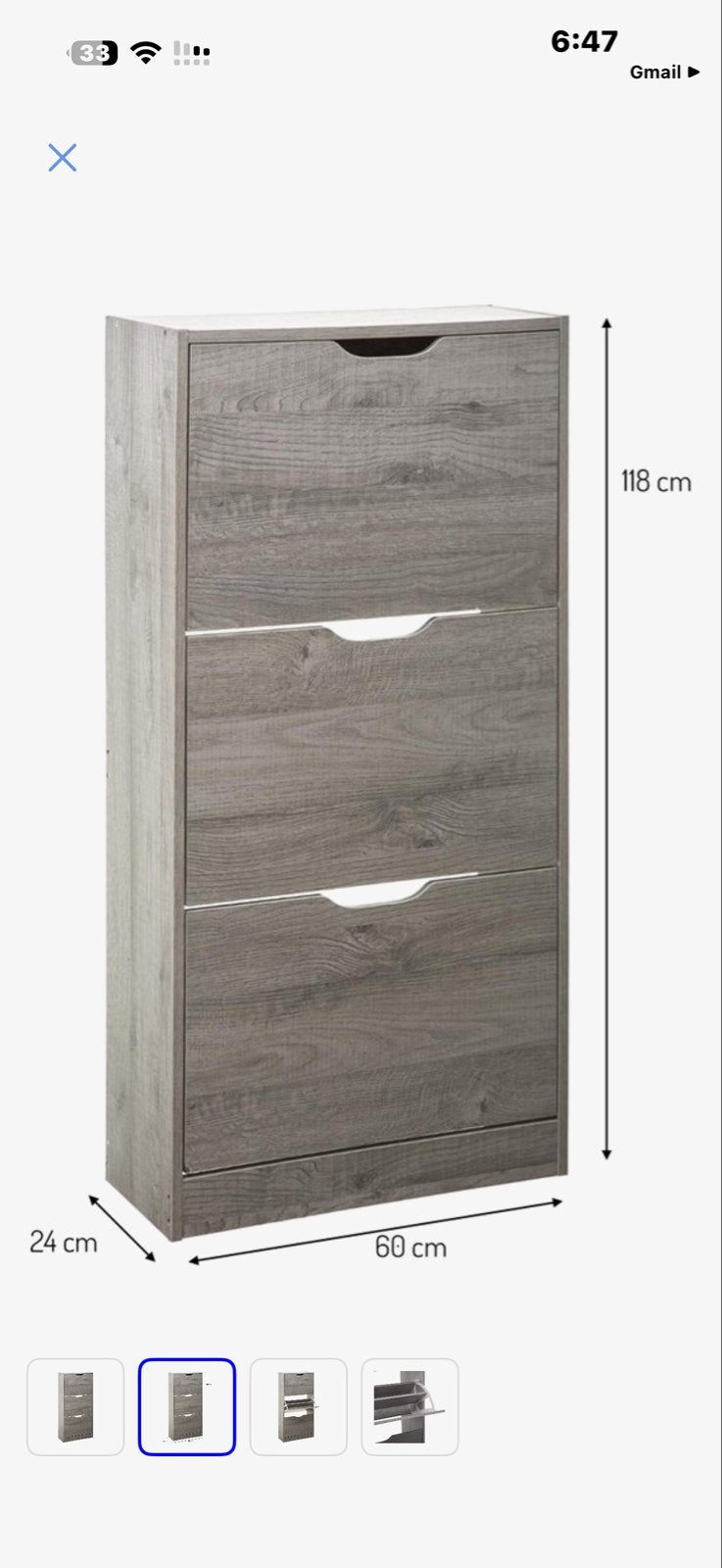Schoenenkast met 3 vakken - Grijs hout, Ophalen of Verzenden, Zo goed als nieuw
