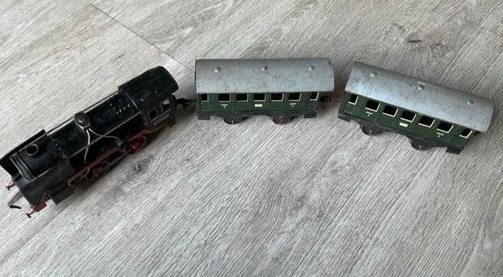 Antieke blikken Distler Spoor 0 treinset  (jaren 40/50), Antiek en Kunst, Ophalen of Verzenden