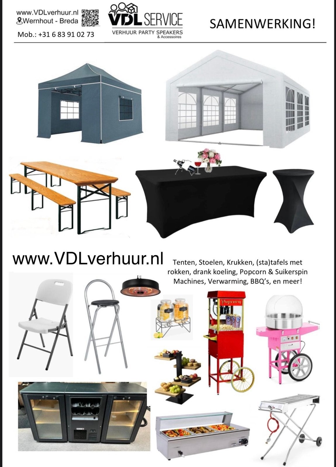 TE HUUR: Tenten-Tafels-Stoelen-Koeling-BBQ-Serviezen- etc!, Tuin en Terras, Partytenten, Ophalen, Partytent, 2 meter of meer, Zo goed als nieuw