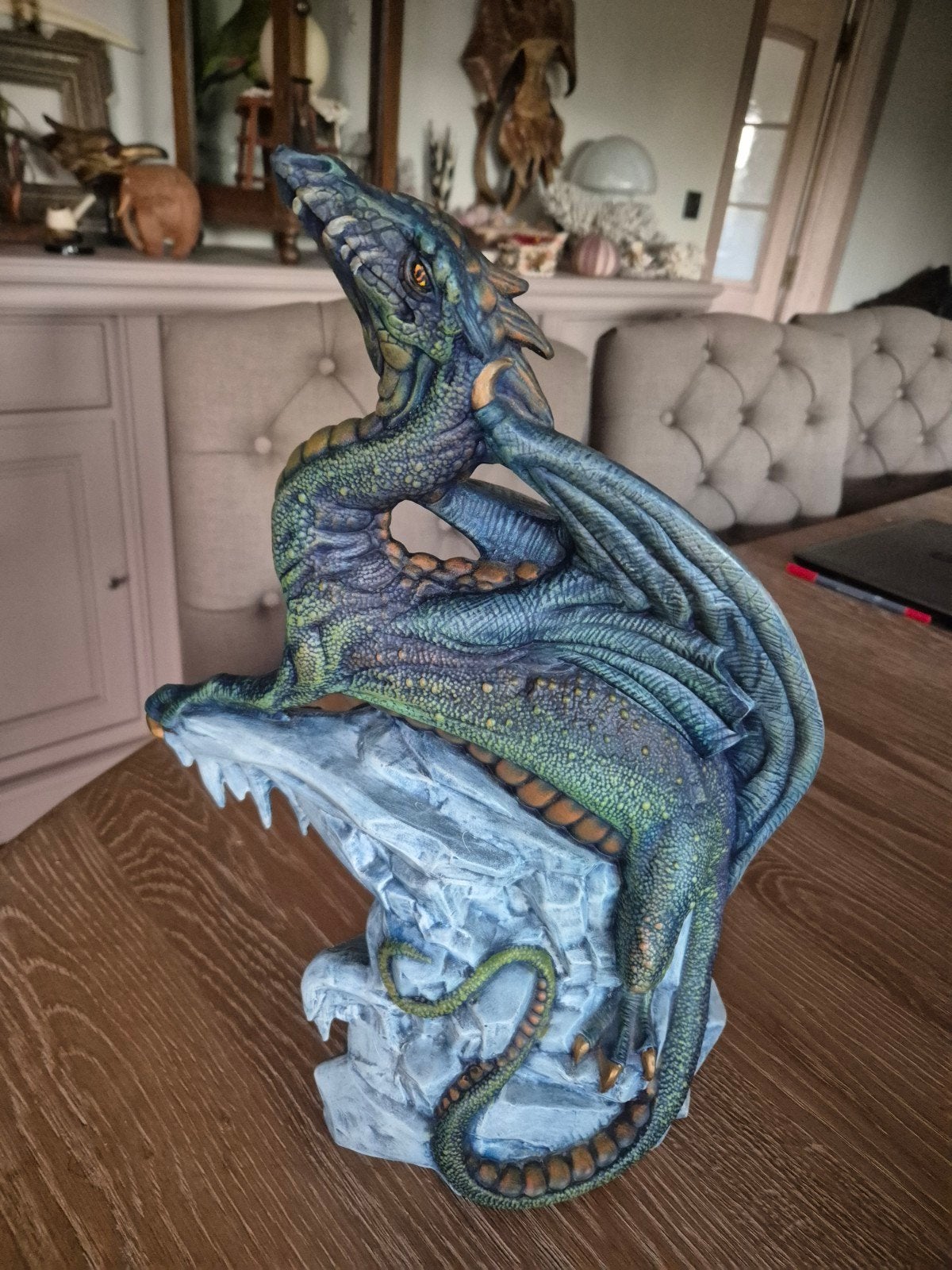 groot handgeschilderd draken beeld fantasy draak, Verzamelen, Ophalen of Verzenden, Fantasy