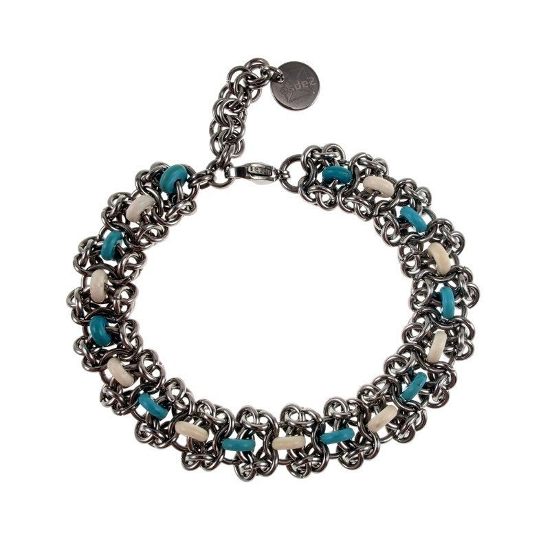 Armband RVS Natuurstenen Abacus Turkoois & Wit Hanger unisex, Sieraden, Tassen en Uiterlijk, Armbanden, Met kristal, Staal, Birgitta-Gracht 33, 6465 EL Kerkrade, Nederland