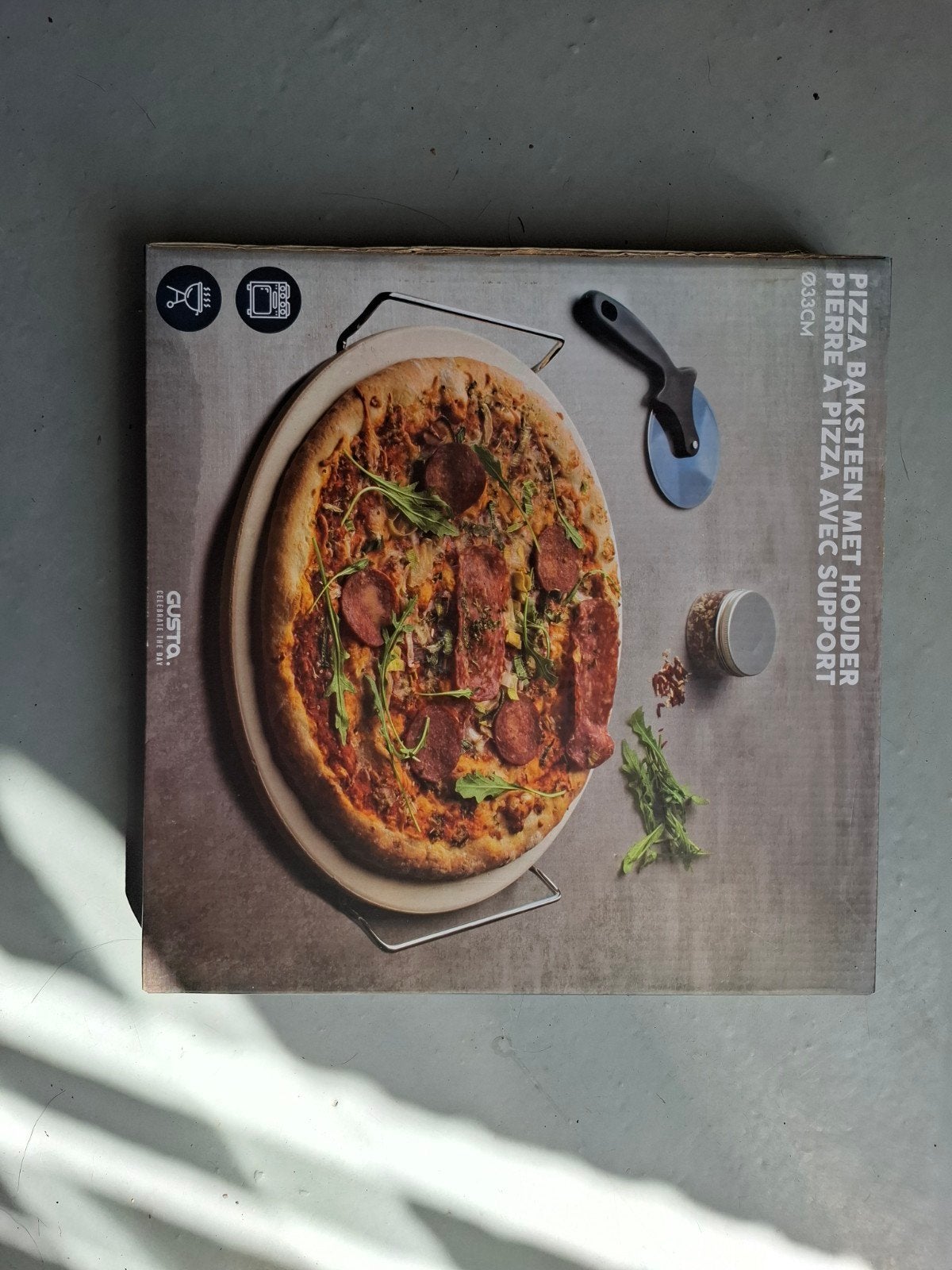Pizza baksteen met houder Ø33cm - Nieuw in doos, Ophalen, Nieuw