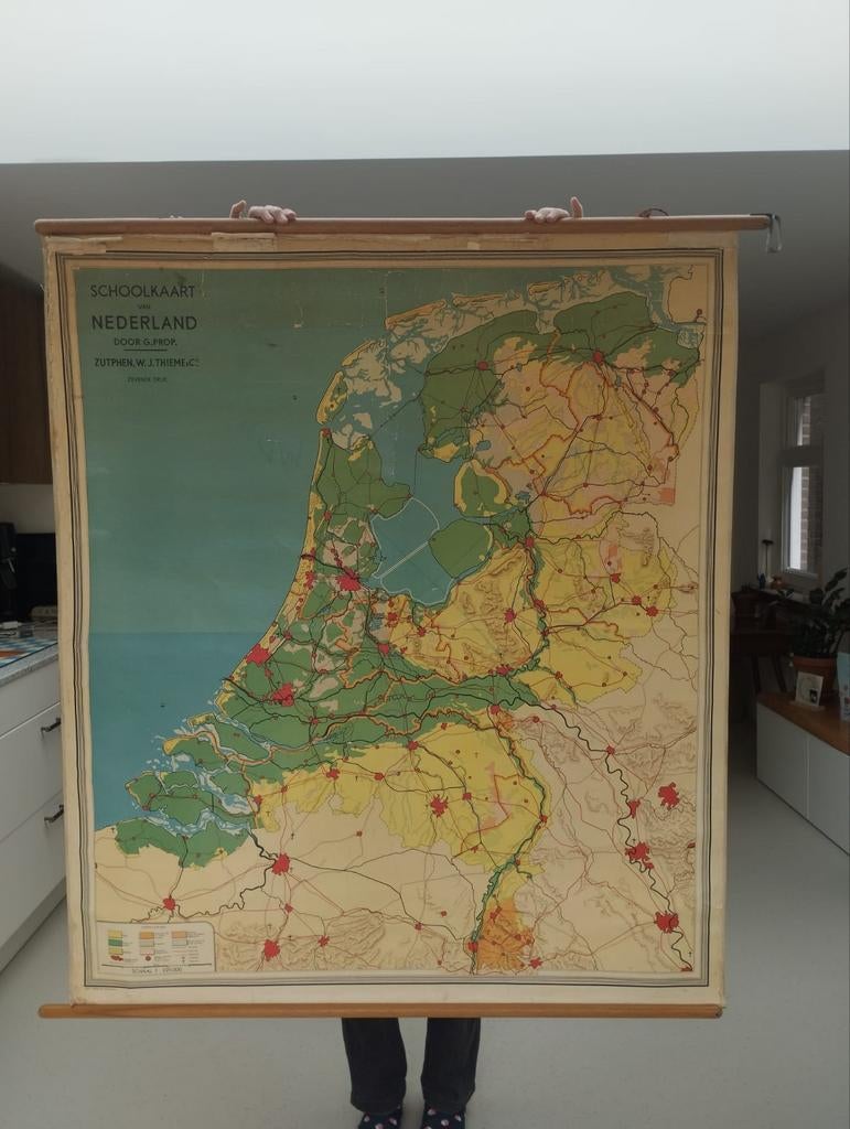 Vintage Schoolkaart Nederland - G. Prop - Thiemes Uitgeverij, Boeken, Gelezen, Landkaart, 1800 tot 2000, Nederland