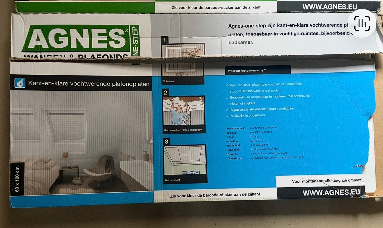 Agnes One-Step Kant-en-klare plafondplaten 60x120 cm, Doe-het-zelf en Verbouw, Ophalen, Nieuw, Overige materialen, Minder dan 20 mm