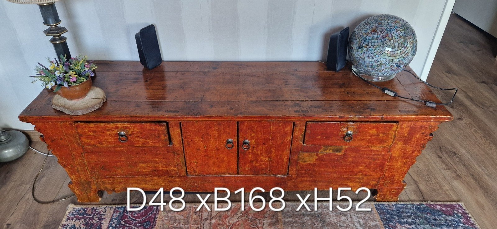 Mooi houten tv-kastje met 2 lades en 2 deurtjes, Ophalen, 150 tot 200 cm, Zo goed als nieuw, Minder dan 100 cm