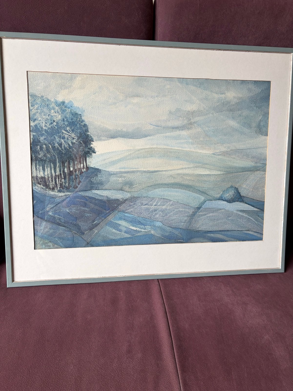 Ingelijste aquarel van W. Hansen, gesigneerd '81, Antiek en Kunst, Kunst | Schilderijen | Abstract, Ophalen