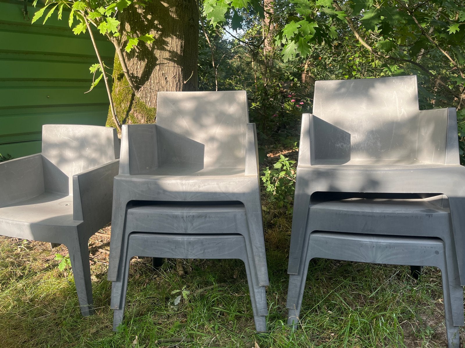 Stapelbare Tuinstoelen - Grijs Kunststof, Ophalen, Gebruikt, Kunststof, Stapelbaar