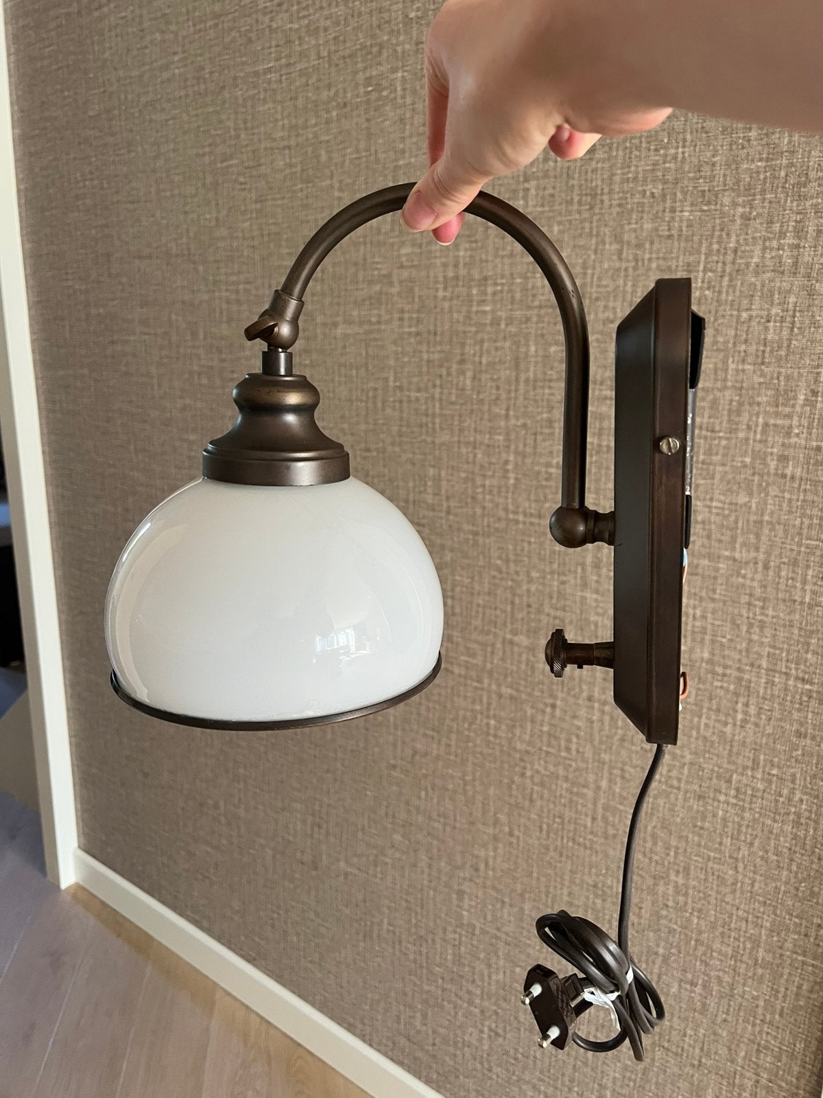 Retro messing wandlamp met stekker, Met snoer/stekker, Gebruikt, Bruin, Ophalen of Verzenden