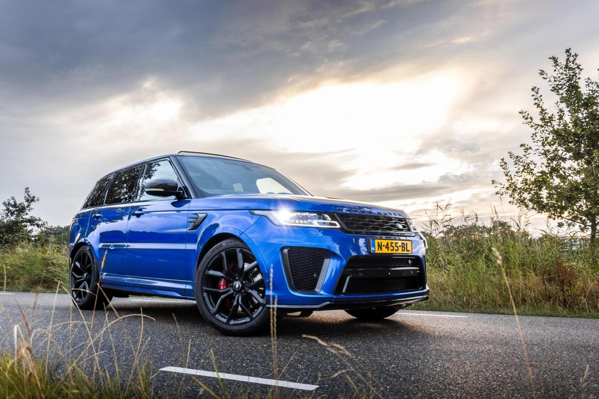 Land Rover Range Rover Sport SVR 5.0 V8 SC | PANO | TREKHAAK, Auto's, Blauw, 3000 kg, Leder, Bedrijf