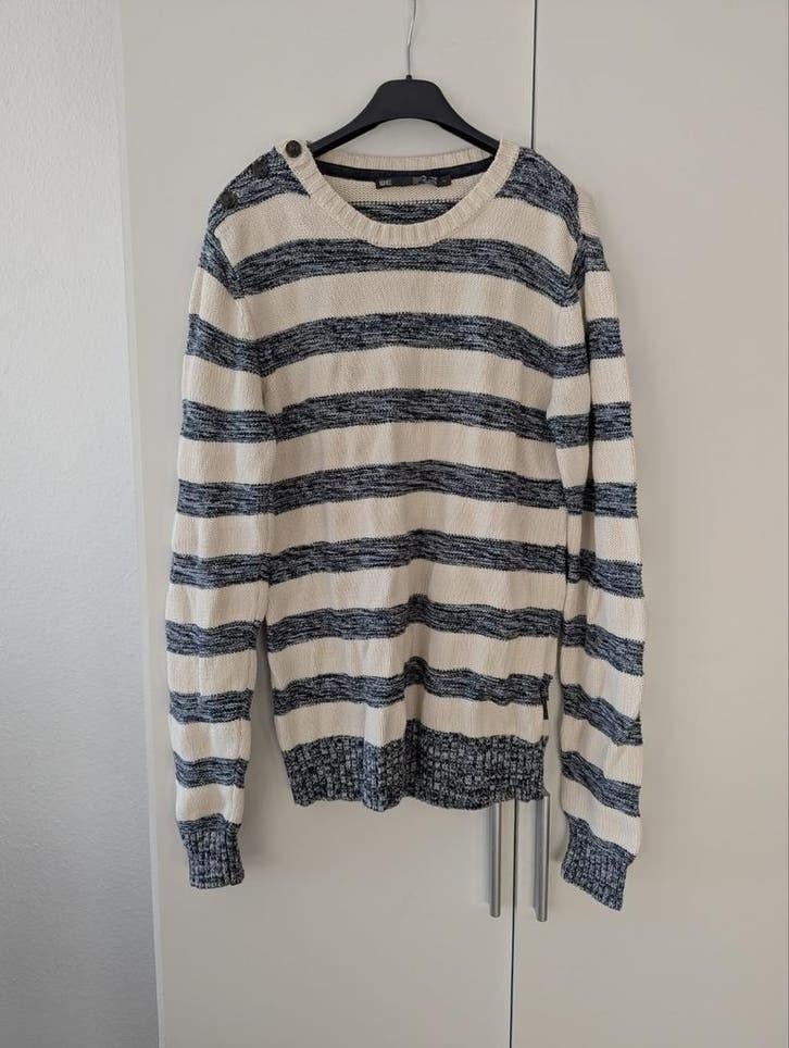 WE gestreepte Trui | Maat S | Ronde Hals | Wit Blauw|Katoen, Blauw, Ophalen of Verzenden, Gedragen, WE Fashion