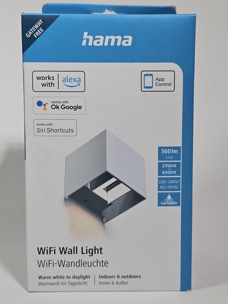 Hama Wifi LED Wandlamp voor Binnen en Buiten | Nieuw, 30 tot 60 watt, Led-lamp, Info.nl@hama.com, Nieuw