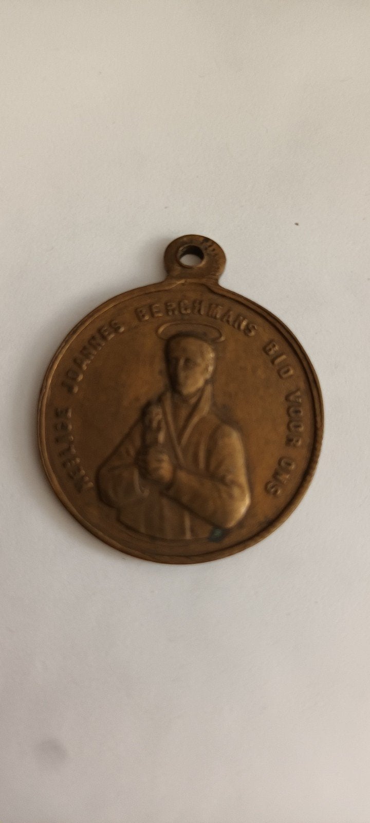 Antieke Medaille Heilige Johannes Berchmans en Maria, Ophalen of Verzenden
