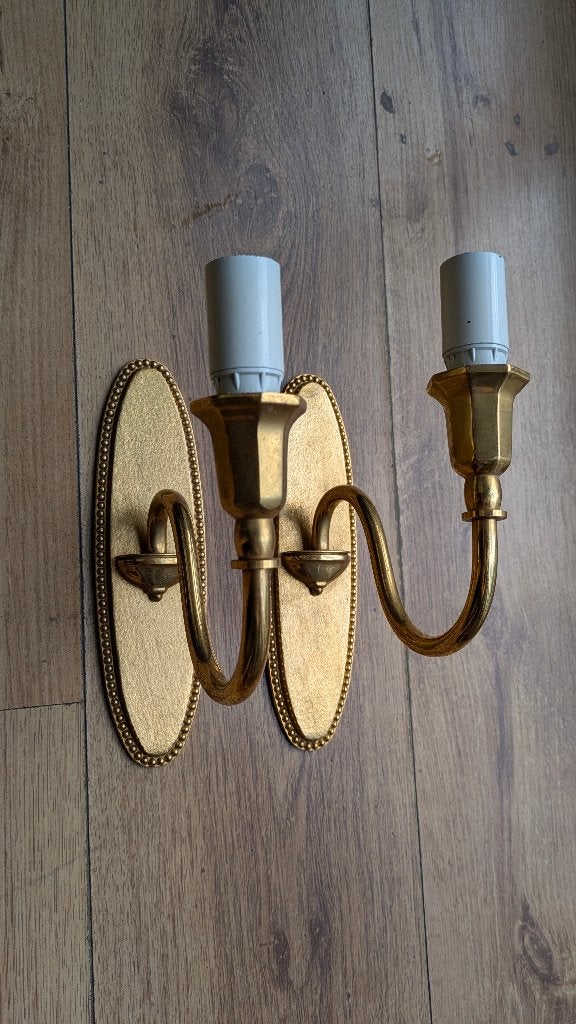 Set van 2 vergulde wandlampen, Huis en Inrichting, Lampen | Wandlampen, E14 (klein), Ophalen of Verzenden, Zo goed als nieuw, Goud