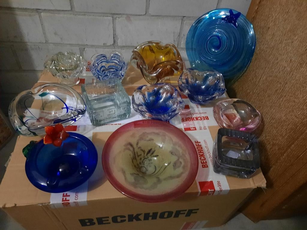 Bonte verzameling glaswerk 12 stuks oa murano max Verboeket, Ophalen of Verzenden